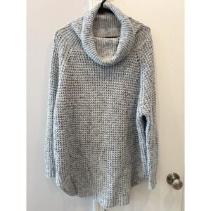 Free People Sweater Light Blue Acrylic Wool‎ Linen Knit Turtleneck Pullover Sz M
